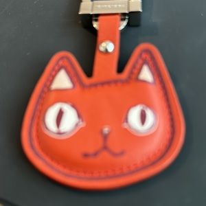 Longchamp Bag Charm / Key Ring Cat Face Orange Leather authentic beautiful